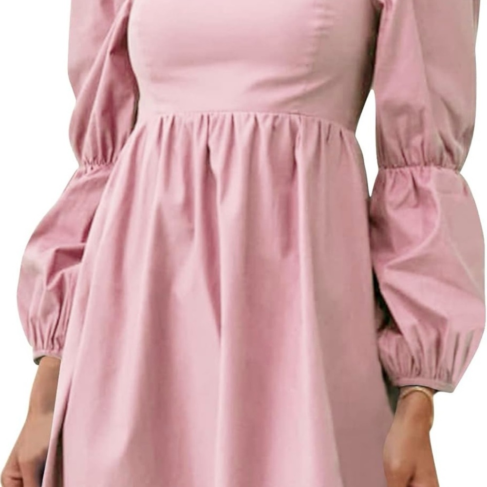 Elegant Pink Puff Sleeve Dress